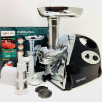 Електром'ясорубка Rainberg RB-675 стаціонарна з соковижималкою режимом реверсу 3800 Вт і 3 насадками  чорна